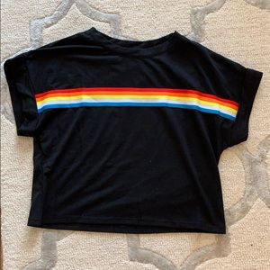 Black and rainbow striped t-shirt crop top